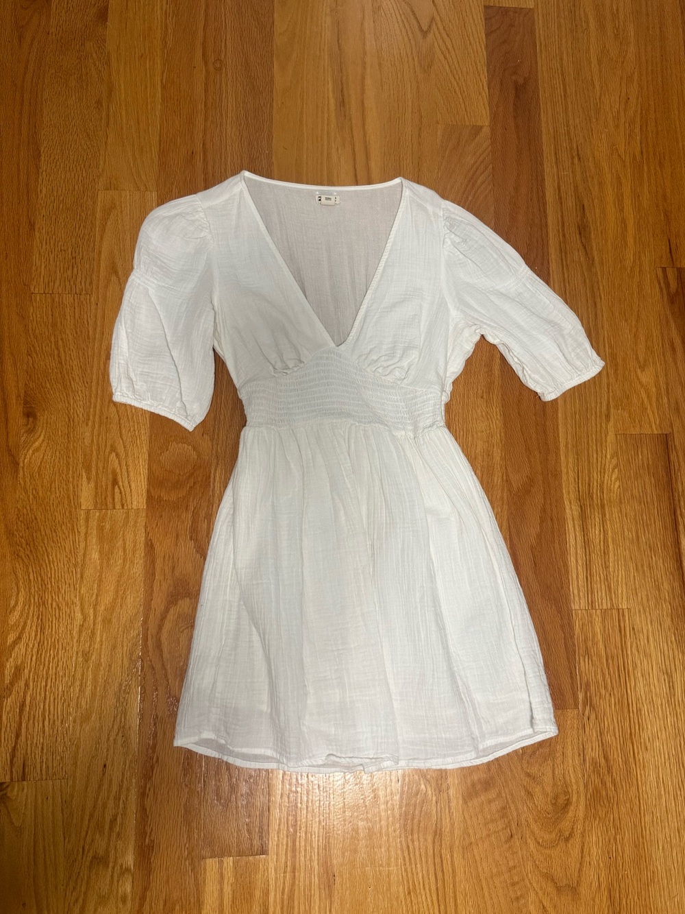 Billabong White V-Neck Puff Sleeve Mini Dress